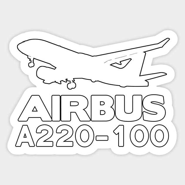 Airbus A220-100 Silhouette Print (White) Sticker by TheArtofFlying